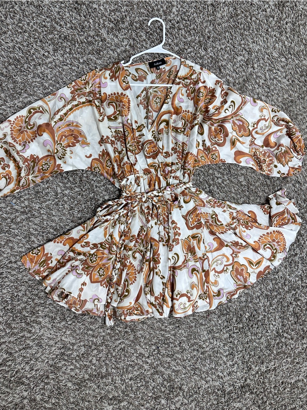 Aakaa White and Rust Paisley dress